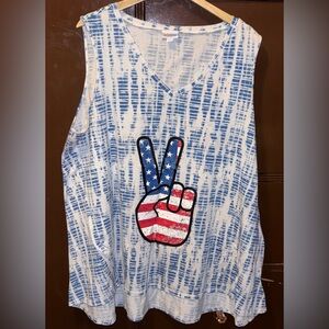 LuLaRoe Tank Top | USA Peace Sign Graphic | Blue Tie-Dye | Size 2XL